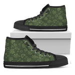 Military Green Camo Flower Pattern Print Black High Top Shoes