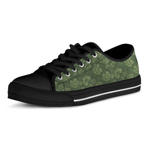 Military Green Camo Flower Pattern Print Black Low Top Shoes