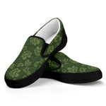 Military Green Camo Flower Pattern Print Black Slip On Shoes