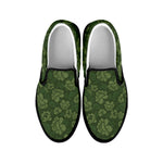 Military Green Camo Flower Pattern Print Black Slip On Shoes