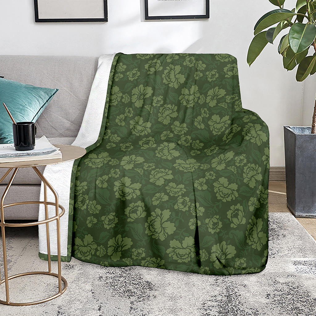 Military Green Camo Flower Pattern Print Blanket