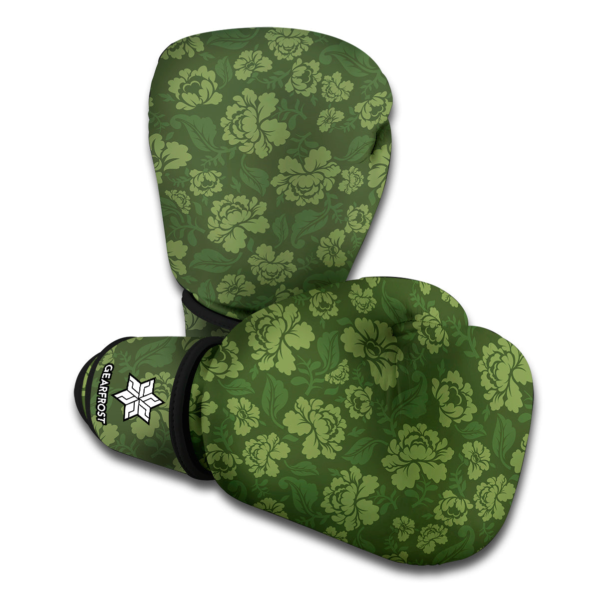 Military Green Camo Flower Pattern Print Boxing Gloves