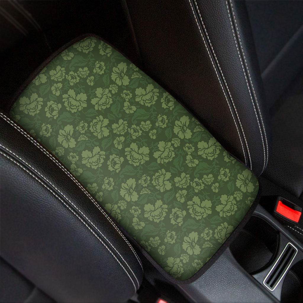 Military Green Camo Flower Pattern Print Car Center Console Cover