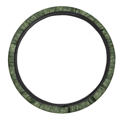 Military Green Camo Flower Pattern Print Car Steering Wheel Cover