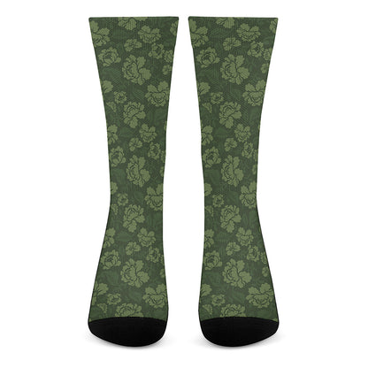 Military Green Camo Flower Pattern Print Crew Socks