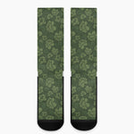 Military Green Camo Flower Pattern Print Crew Socks