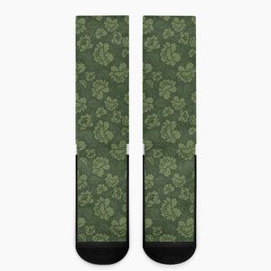 Military Green Camo Flower Pattern Print Crew Socks