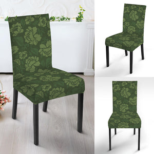 Military Green Camo Flower Pattern Print Dining Chair Slipcover