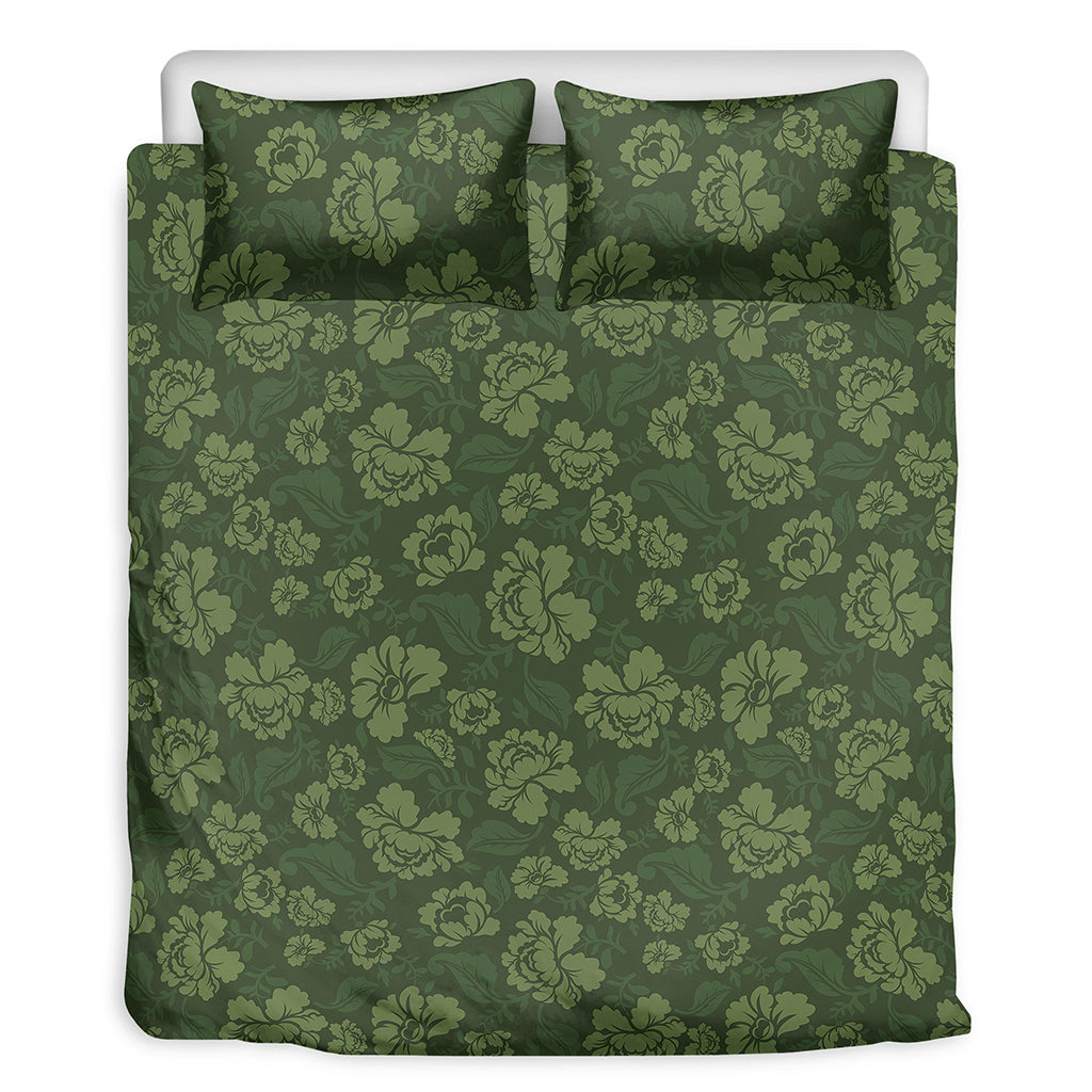 Military Green Camo Flower Pattern Print Duvet Cover Bedding Set