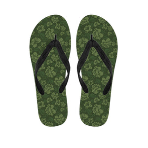 Military Green Camo Flower Pattern Print Flip Flops