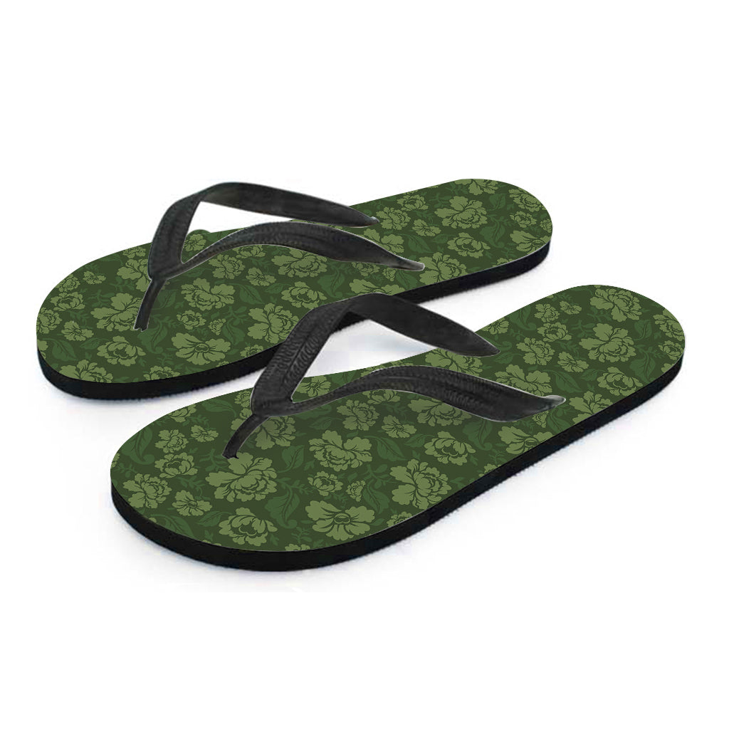 Military Green Camo Flower Pattern Print Flip Flops