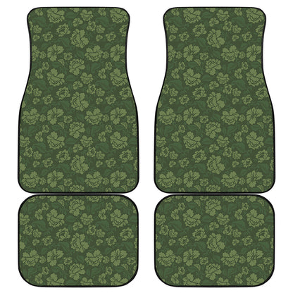 Military Green Camo Flower Pattern Print Front and Back Car Floor Mats