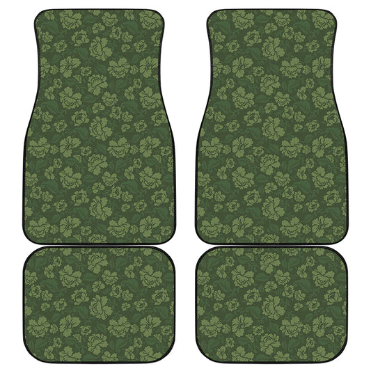 Military Green Camo Flower Pattern Print Front and Back Car Floor Mats