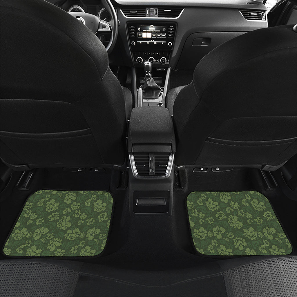 Military Green Camo Flower Pattern Print Front and Back Car Floor Mats