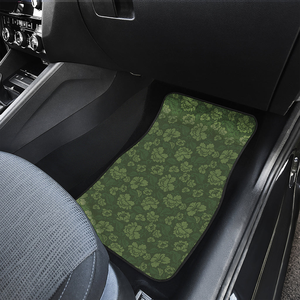 Military Green Camo Flower Pattern Print Front and Back Car Floor Mats