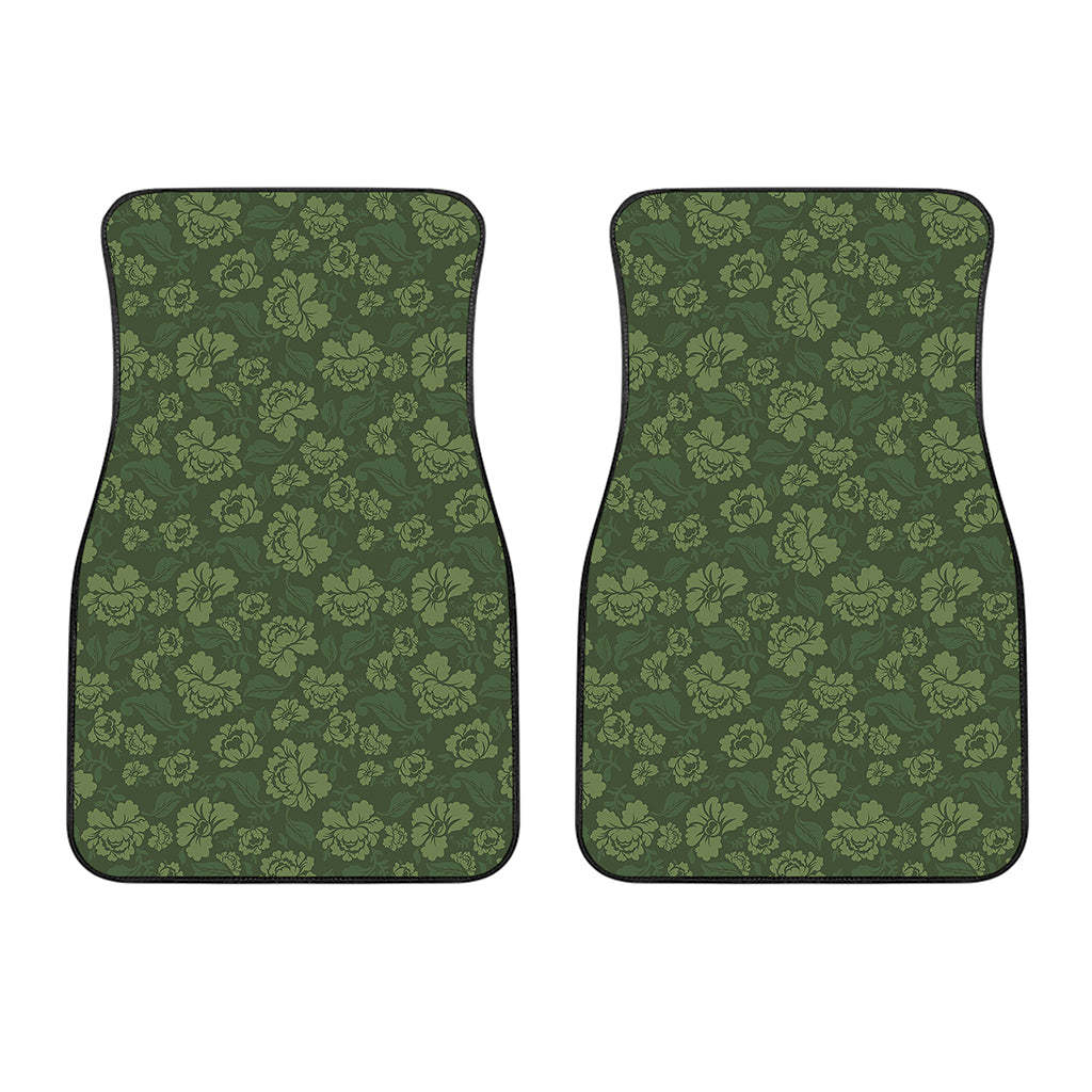 Military Green Camo Flower Pattern Print Front Car Floor Mats