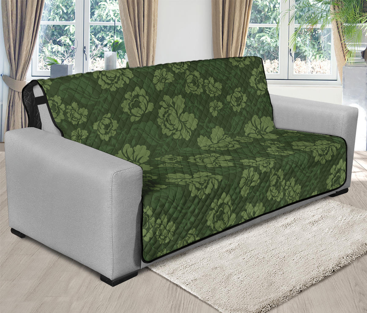 Military Green Camo Flower Pattern Print Futon Protector