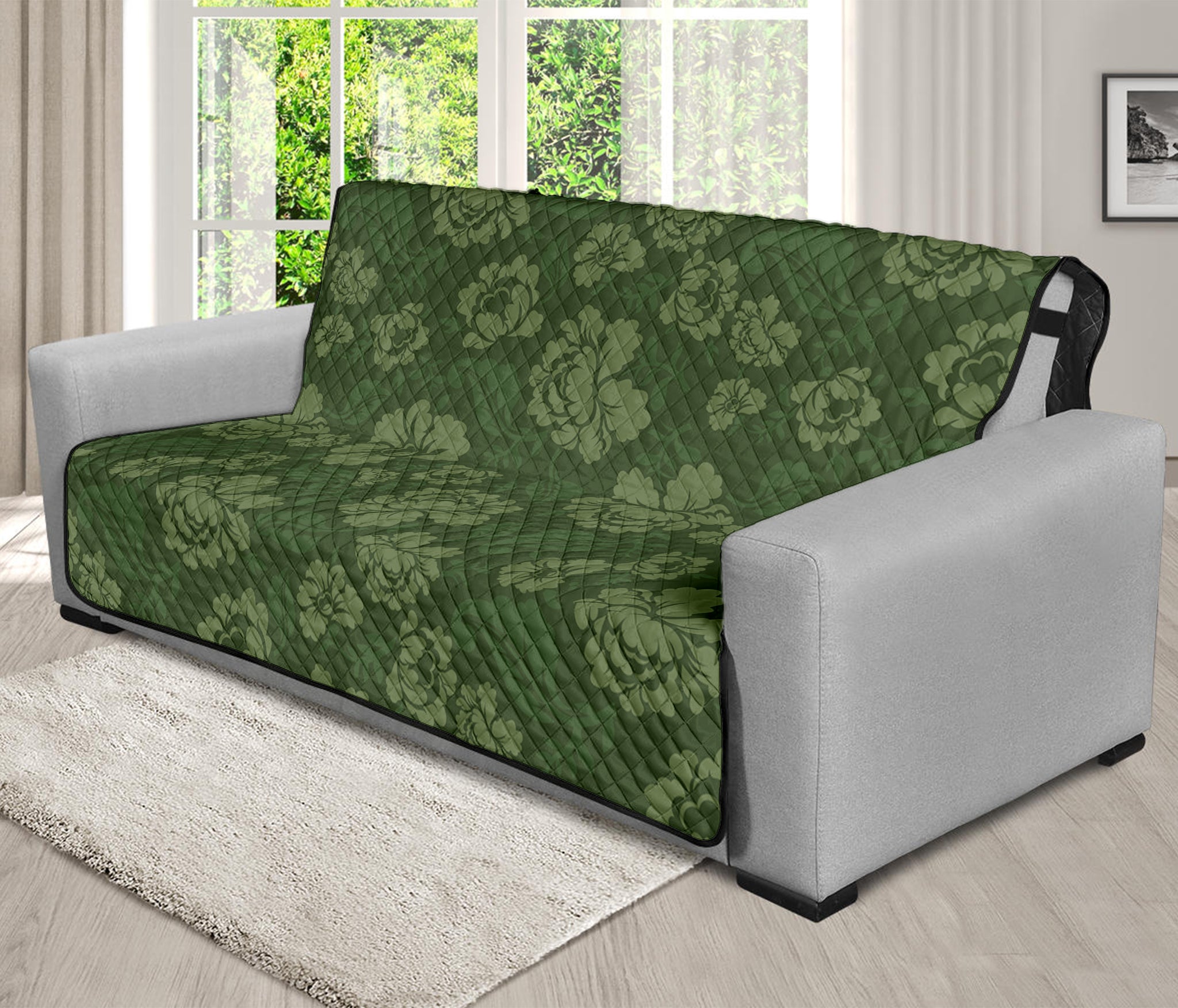 Military Green Camo Flower Pattern Print Futon Protector