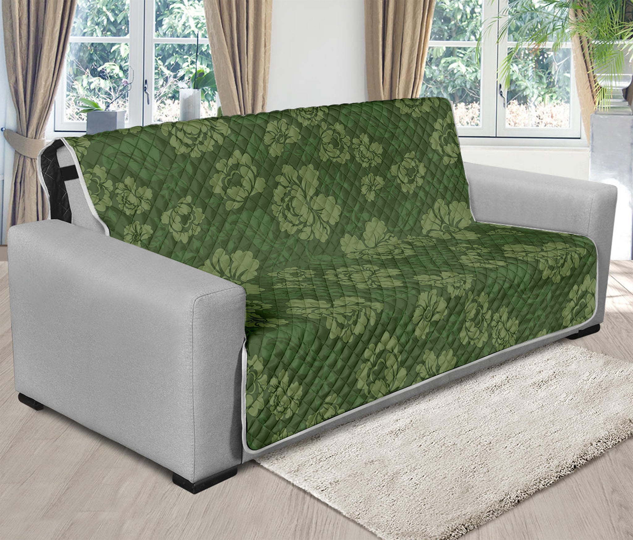 Military Green Camo Flower Pattern Print Futon Protector