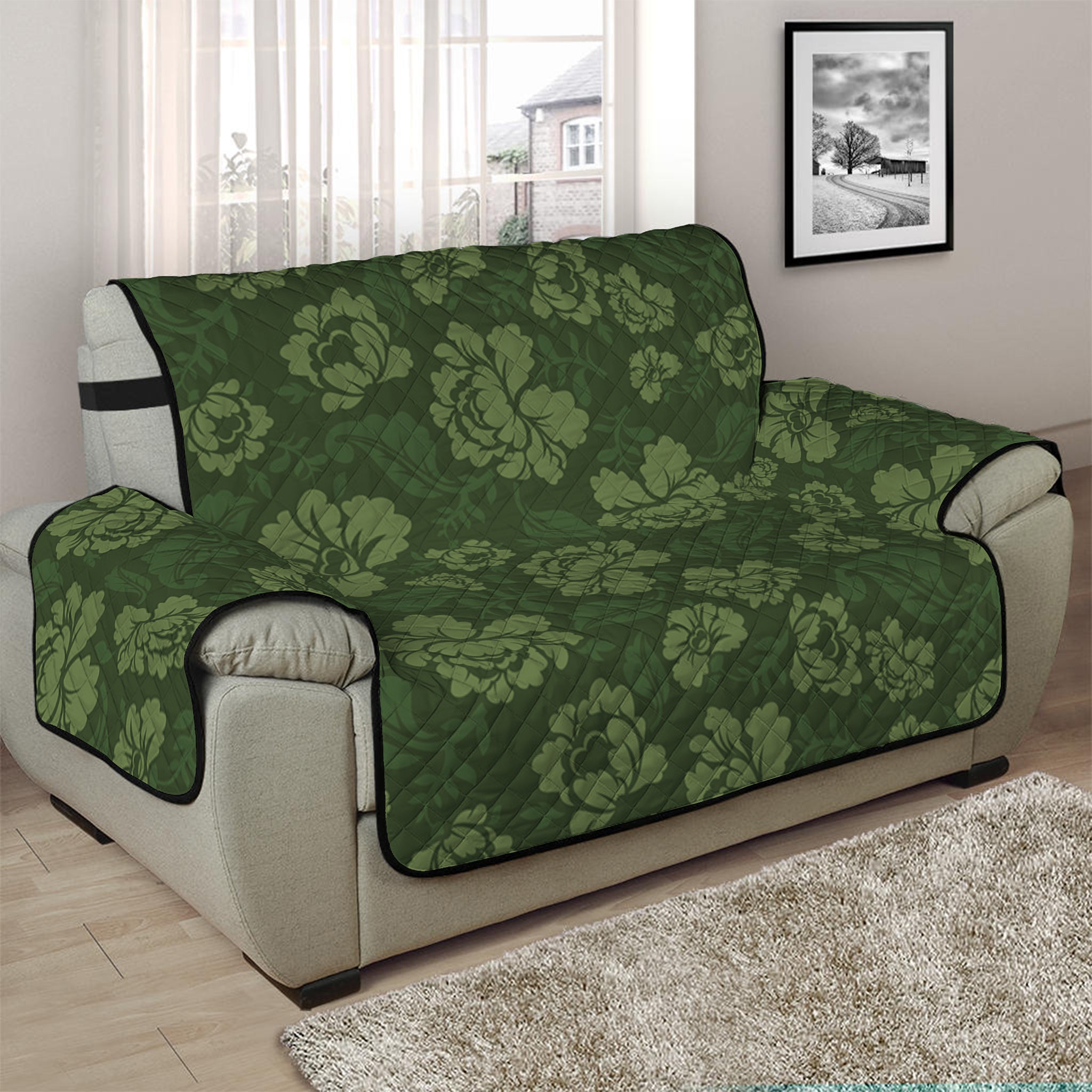 Military Green Camo Flower Pattern Print Half Sofa Protector