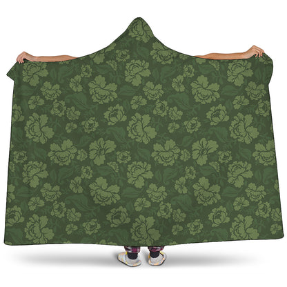Military Green Camo Flower Pattern Print Hooded Blanket
