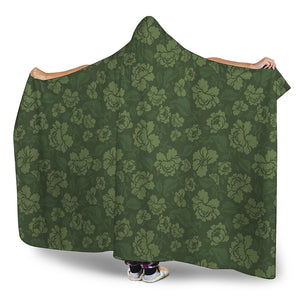 Military Green Camo Flower Pattern Print Hooded Blanket