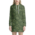 Military Green Camo Flower Pattern Print Hoodie Dress