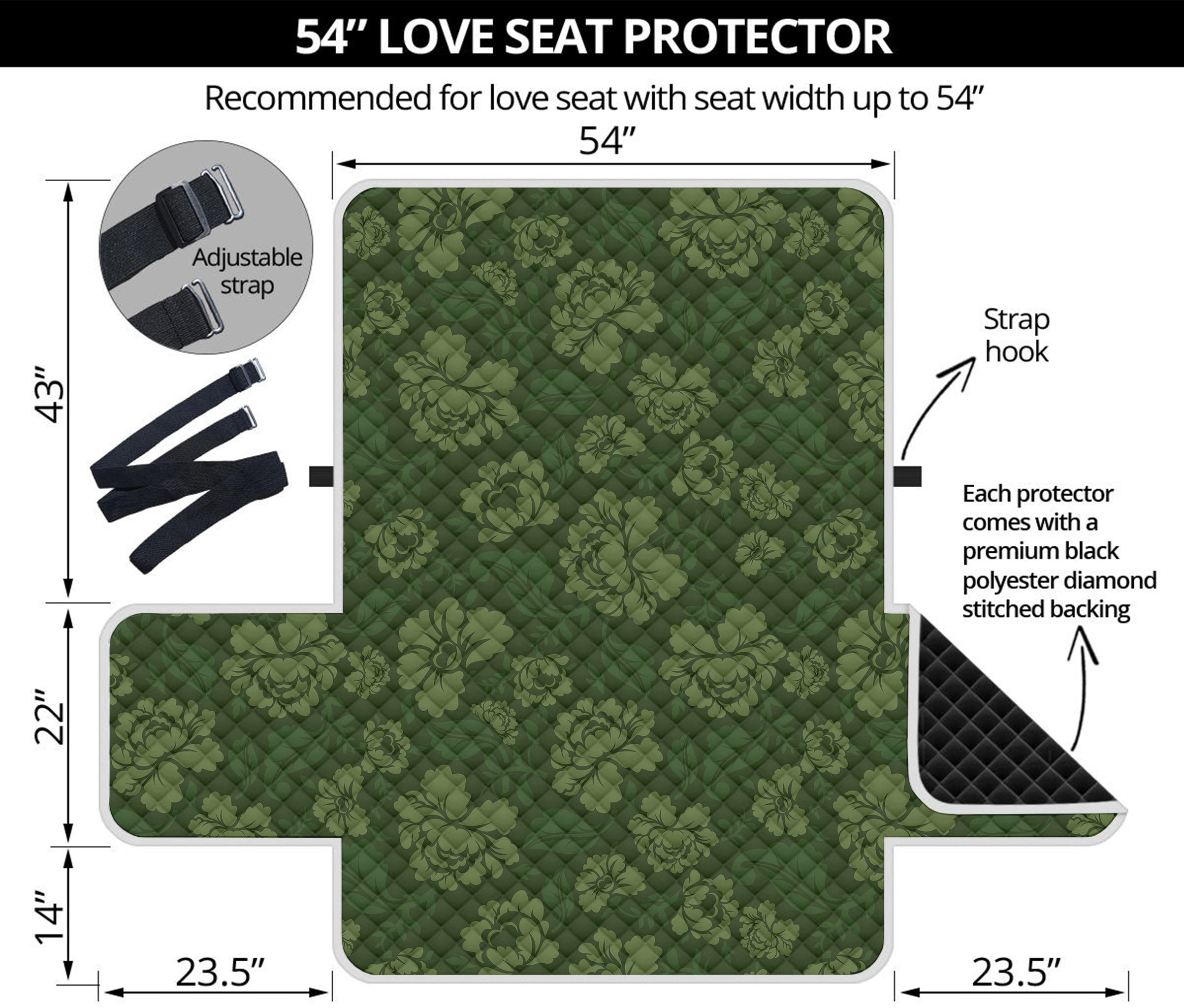 Military Green Camo Flower Pattern Print Loveseat Protector