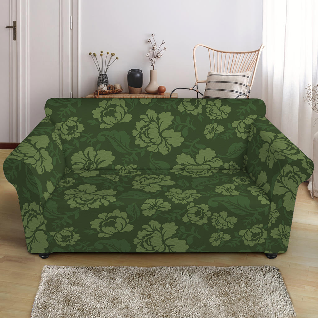 Military Green Camo Flower Pattern Print Loveseat Slipcover