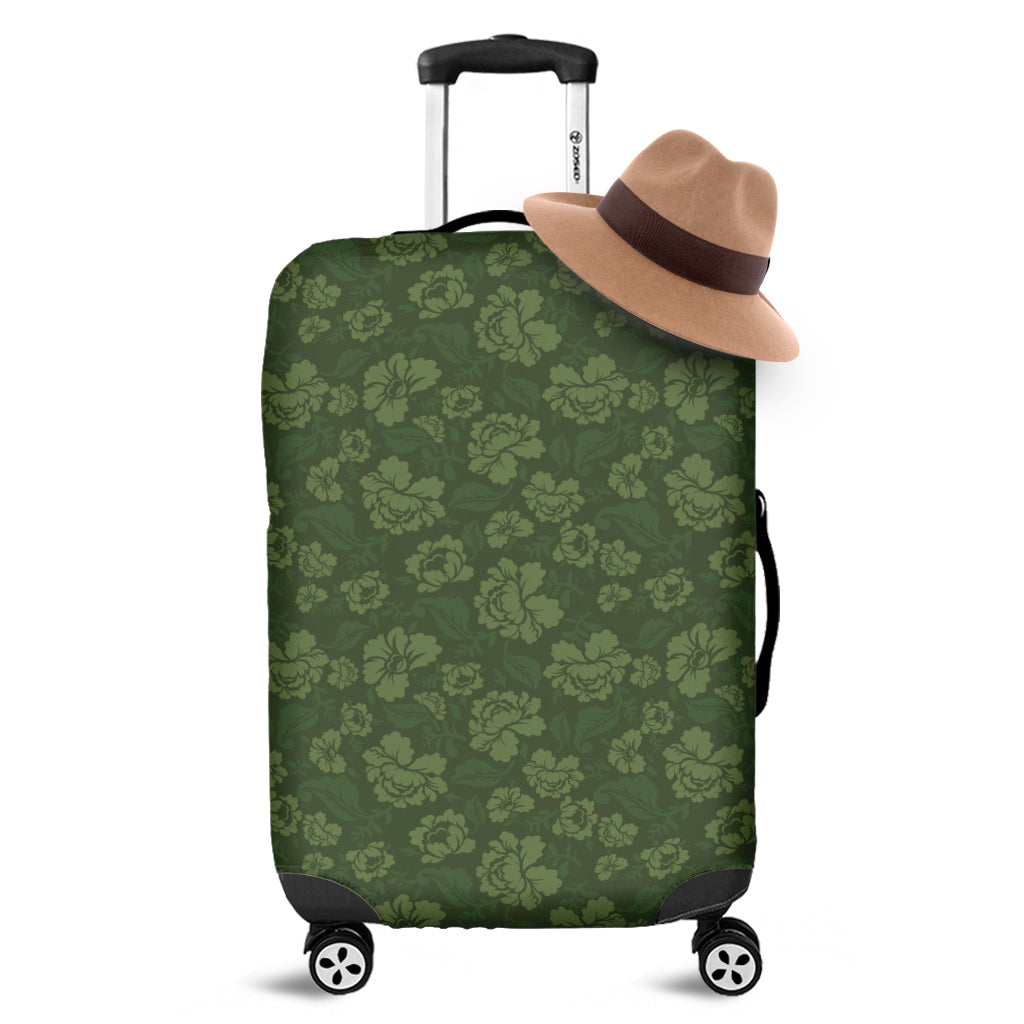 Military Green Camo Flower Pattern Print Luggage Cover