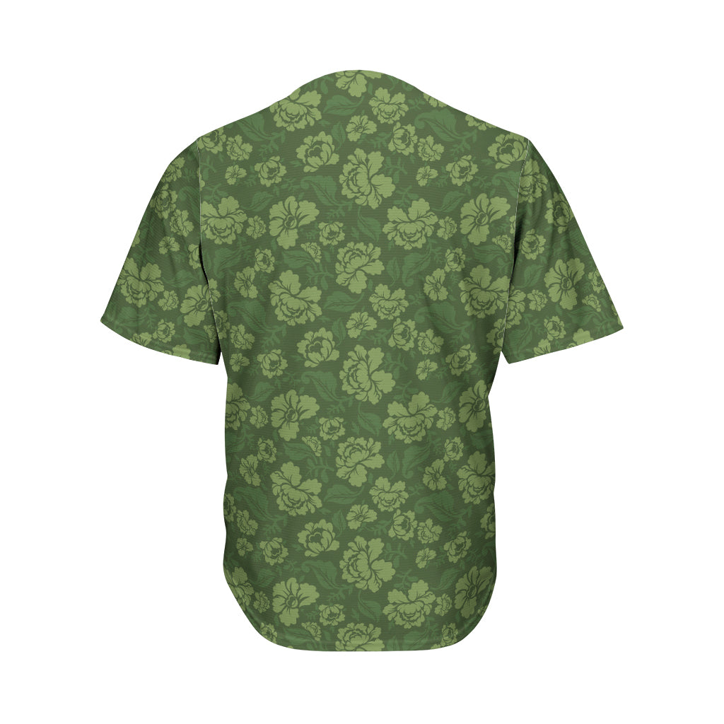 Military Green Camo Flower Pattern Print Men's Baseball Jersey