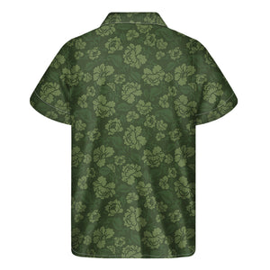 Military Green Camo Flower Pattern Print Men's Short Sleeve Shirt