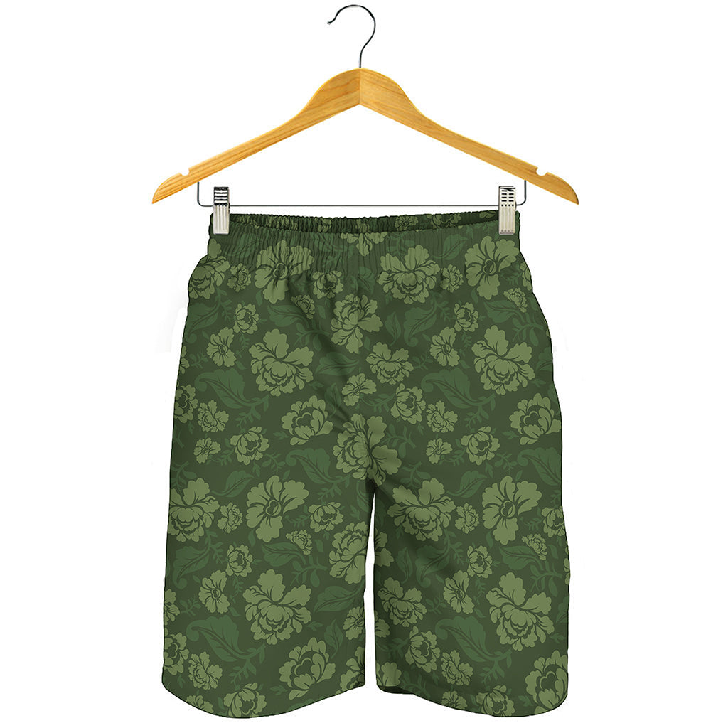 Military Green Camo Flower Pattern Print Men's Shorts