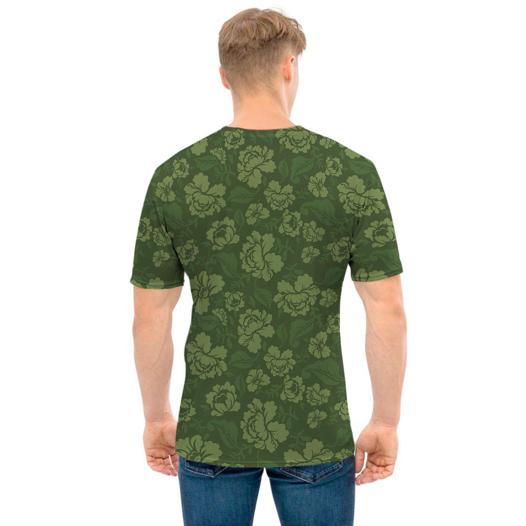 Military Green Camo Flower Pattern Print Men's T-Shirt