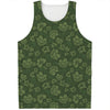 Military Green Camo Flower Pattern Print Men's Tank Top