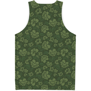 Military Green Camo Flower Pattern Print Men's Tank Top