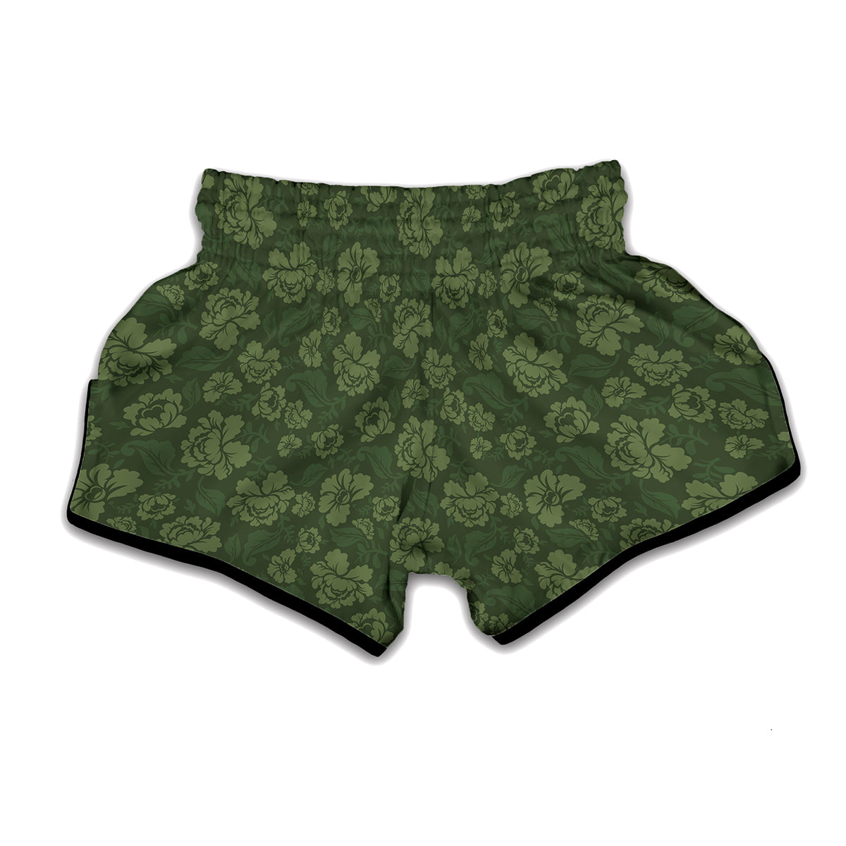 Military Green Camo Flower Pattern Print Muay Thai Boxing Shorts