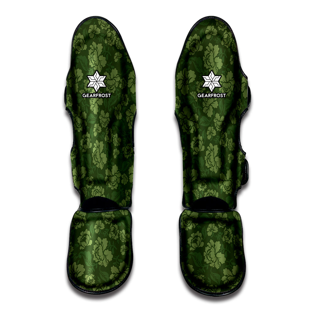 Military Green Camo Flower Pattern Print Muay Thai Shin Guard