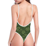 Military Green Camo Flower Pattern Print One Piece High Cut Swimsuit