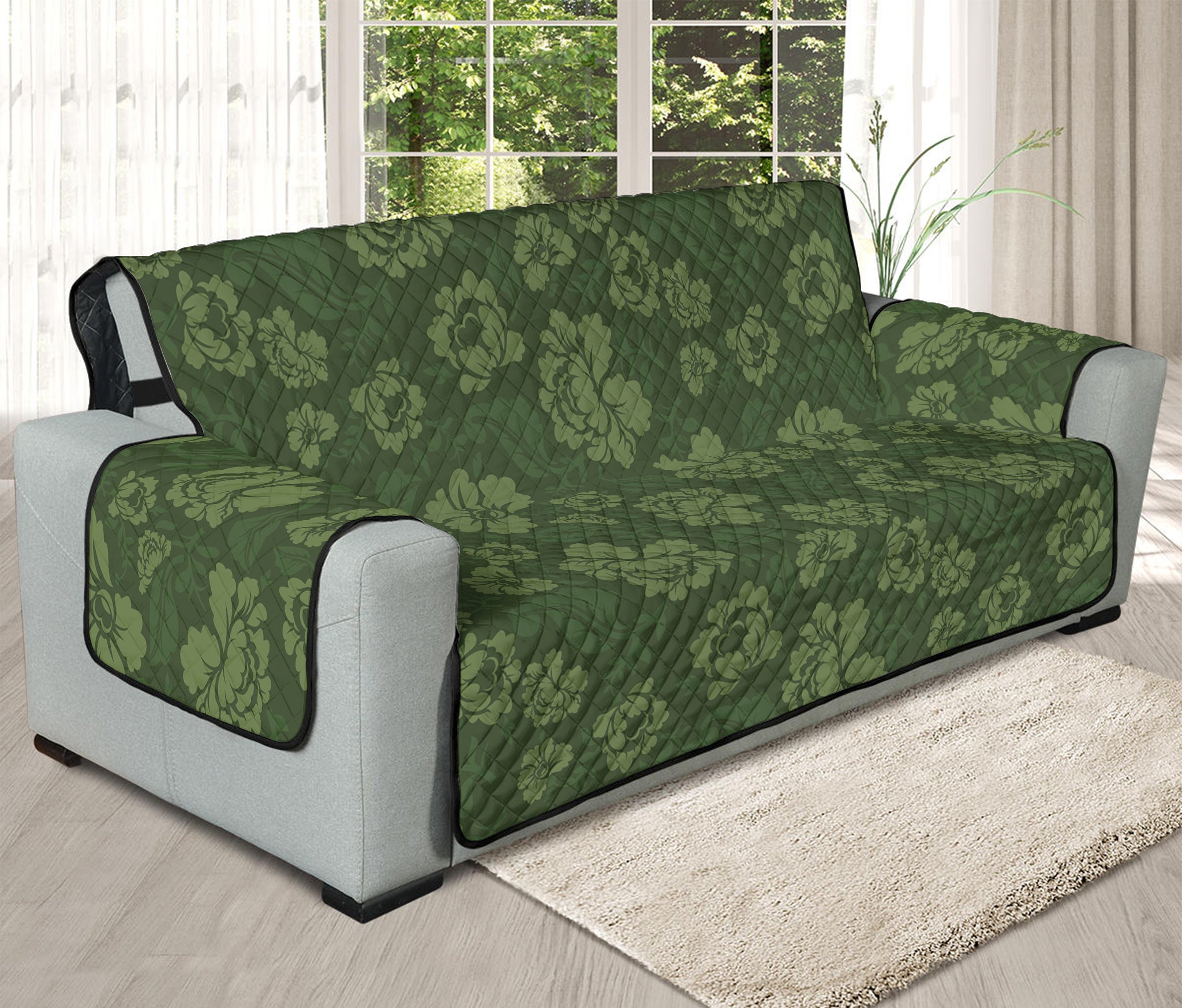 Military Green Camo Flower Pattern Print Oversized Sofa Protector