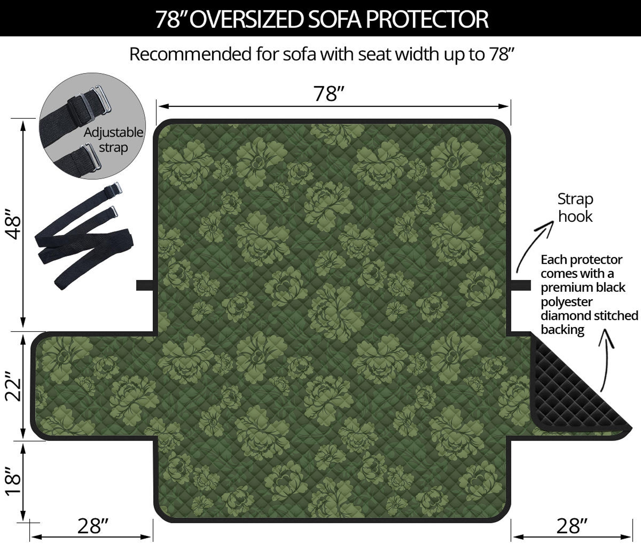 Military Green Camo Flower Pattern Print Oversized Sofa Protector