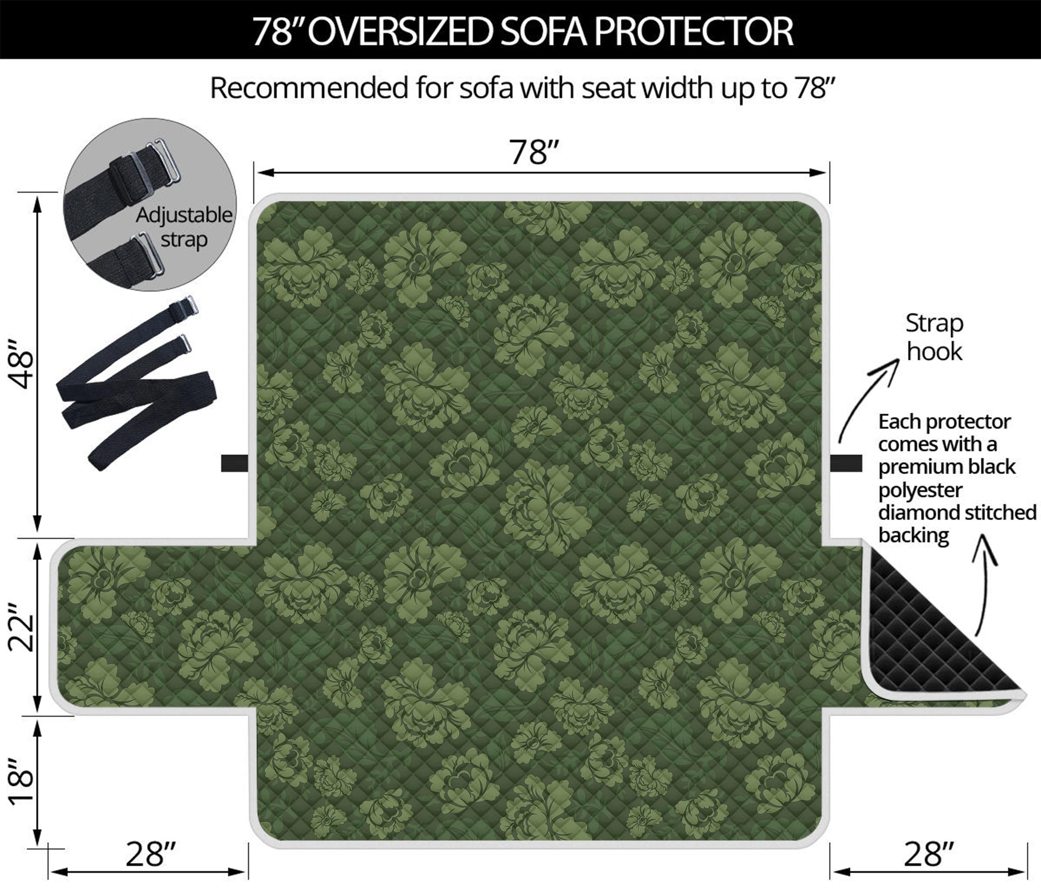 Military Green Camo Flower Pattern Print Oversized Sofa Protector