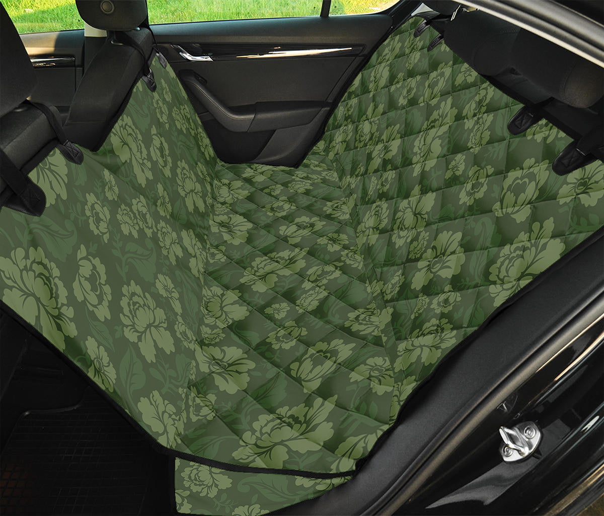 Military Green Camo Flower Pattern Print Pet Car Back Seat Cover