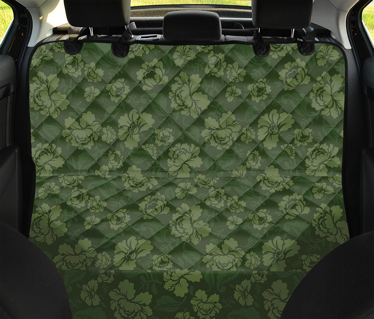 Military Green Camo Flower Pattern Print Pet Car Back Seat Cover