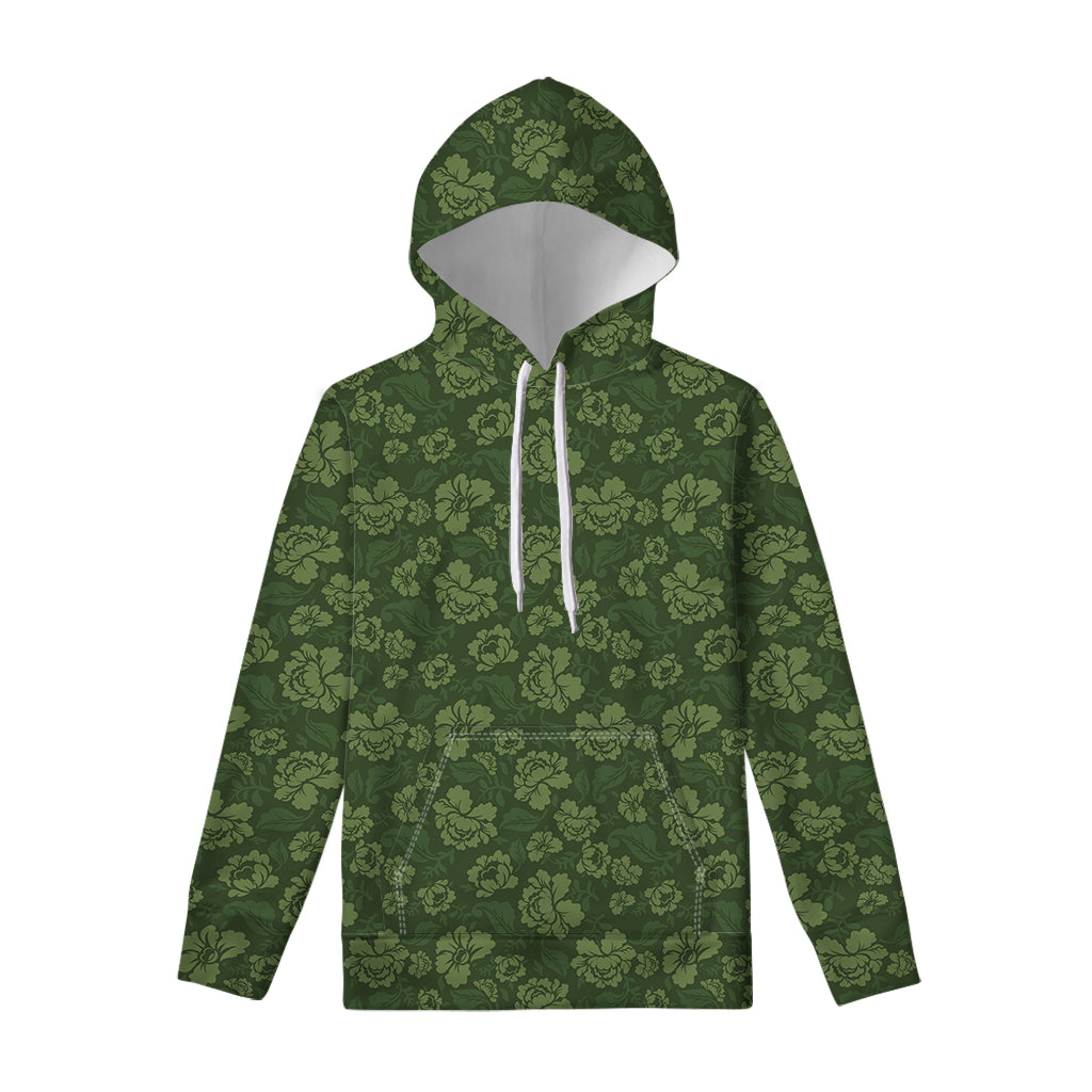 Military Green Camo Flower Pattern Print Pullover Hoodie