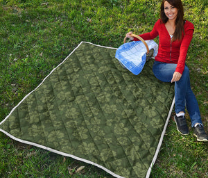 Military Green Camo Flower Pattern Print Quilt