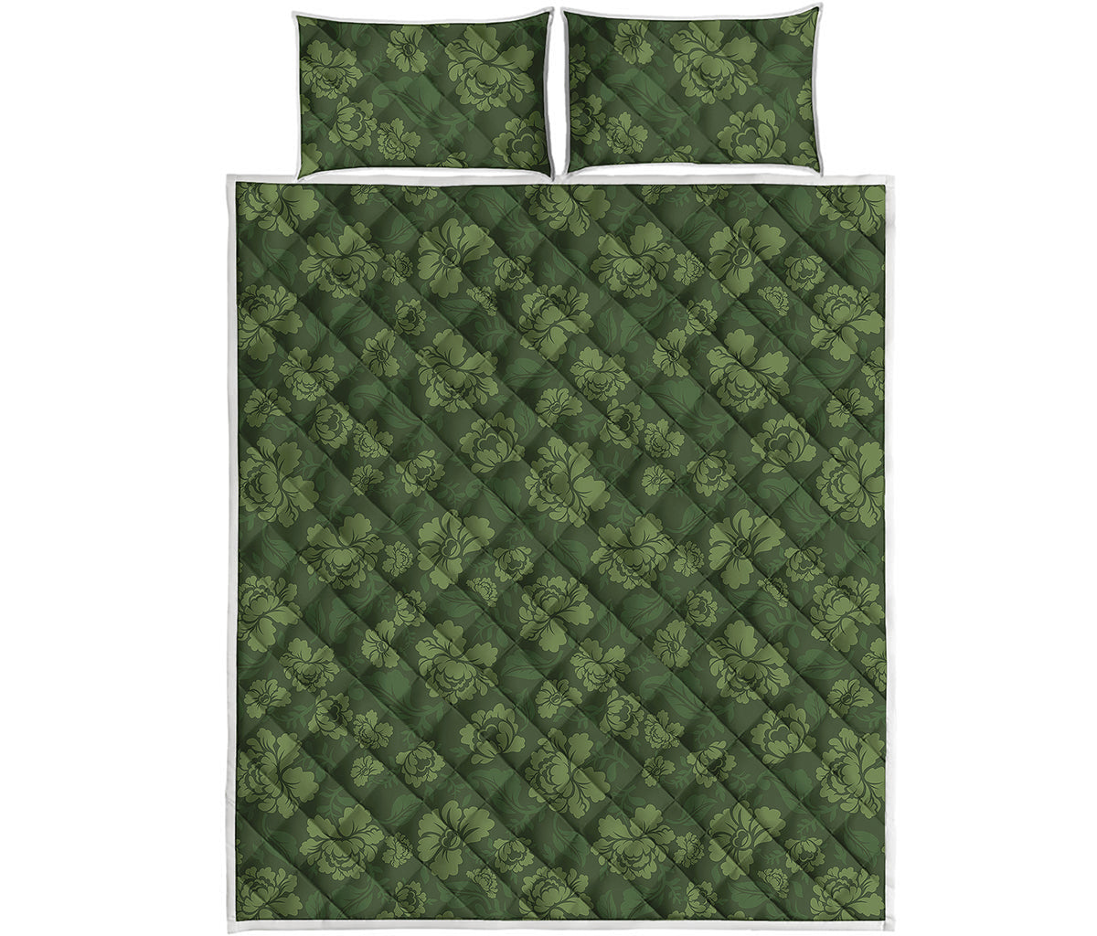 Military Green Camo Flower Pattern Print Quilt Bed Set