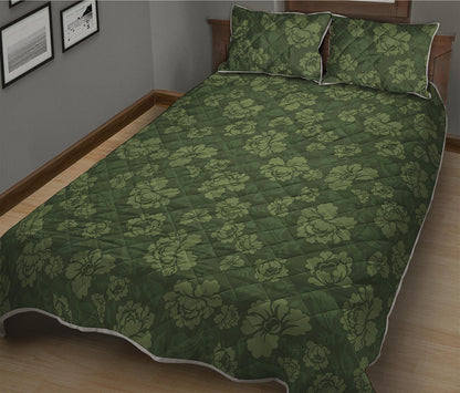 Military Green Camo Flower Pattern Print Quilt Bed Set
