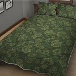 Military Green Camo Flower Pattern Print Quilt Bed Set