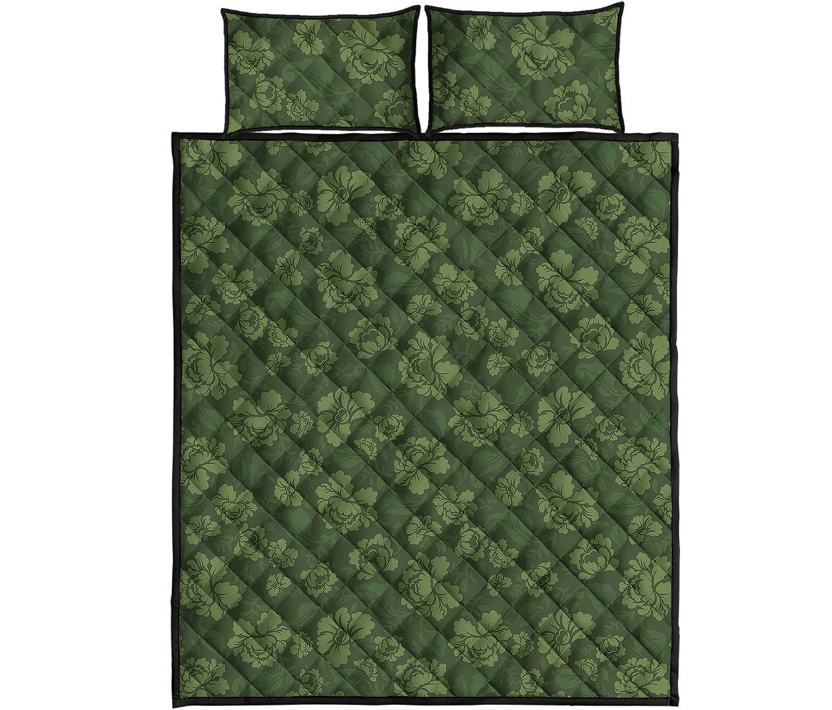 Military Green Camo Flower Pattern Print Quilt Bed Set